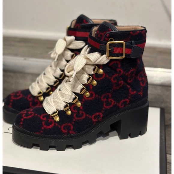 Gucci Covered Wool GG Combat Boots
